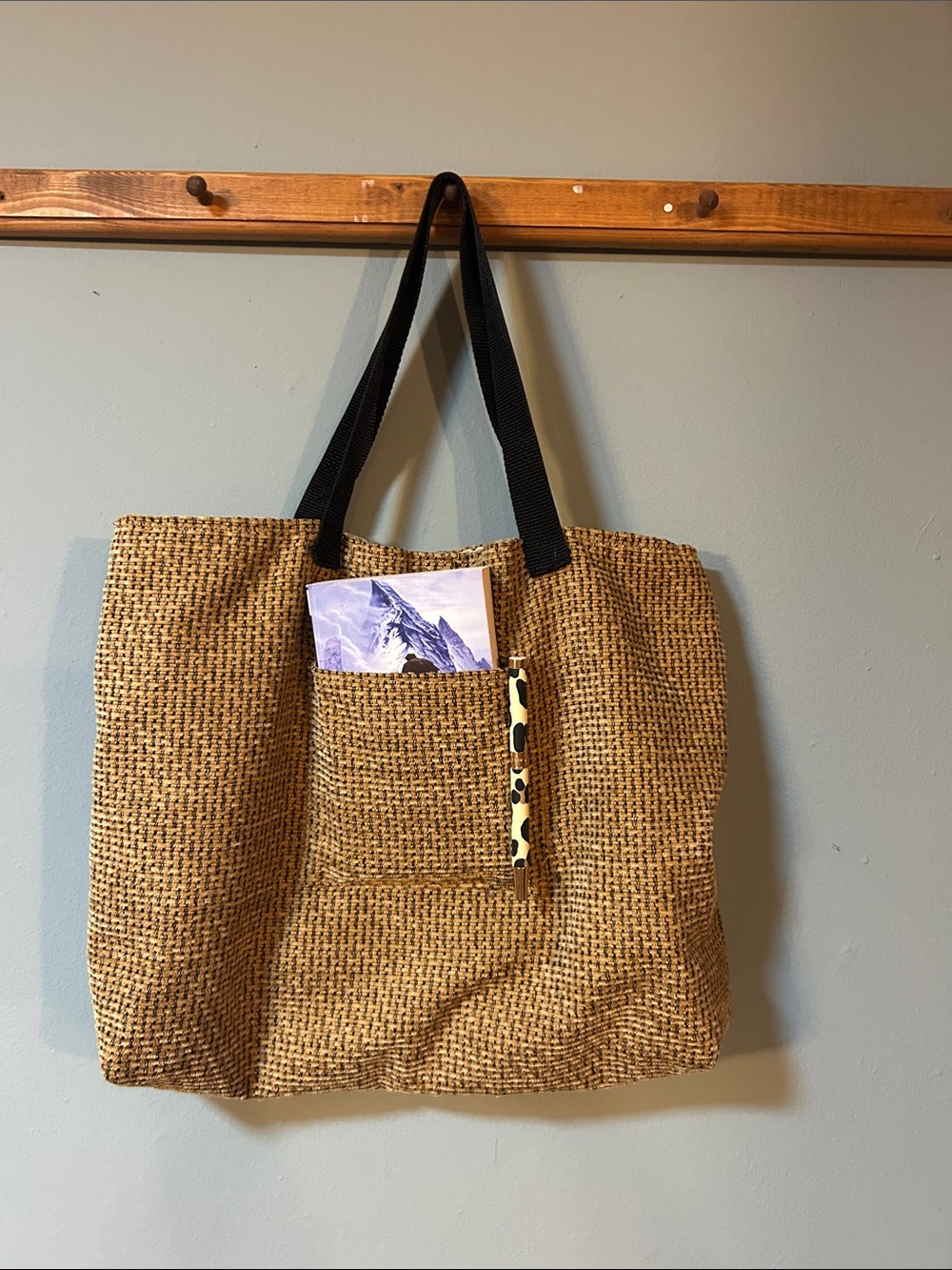 Corduroy Tote Bag with Black Handles & 2 Exterior Pockets